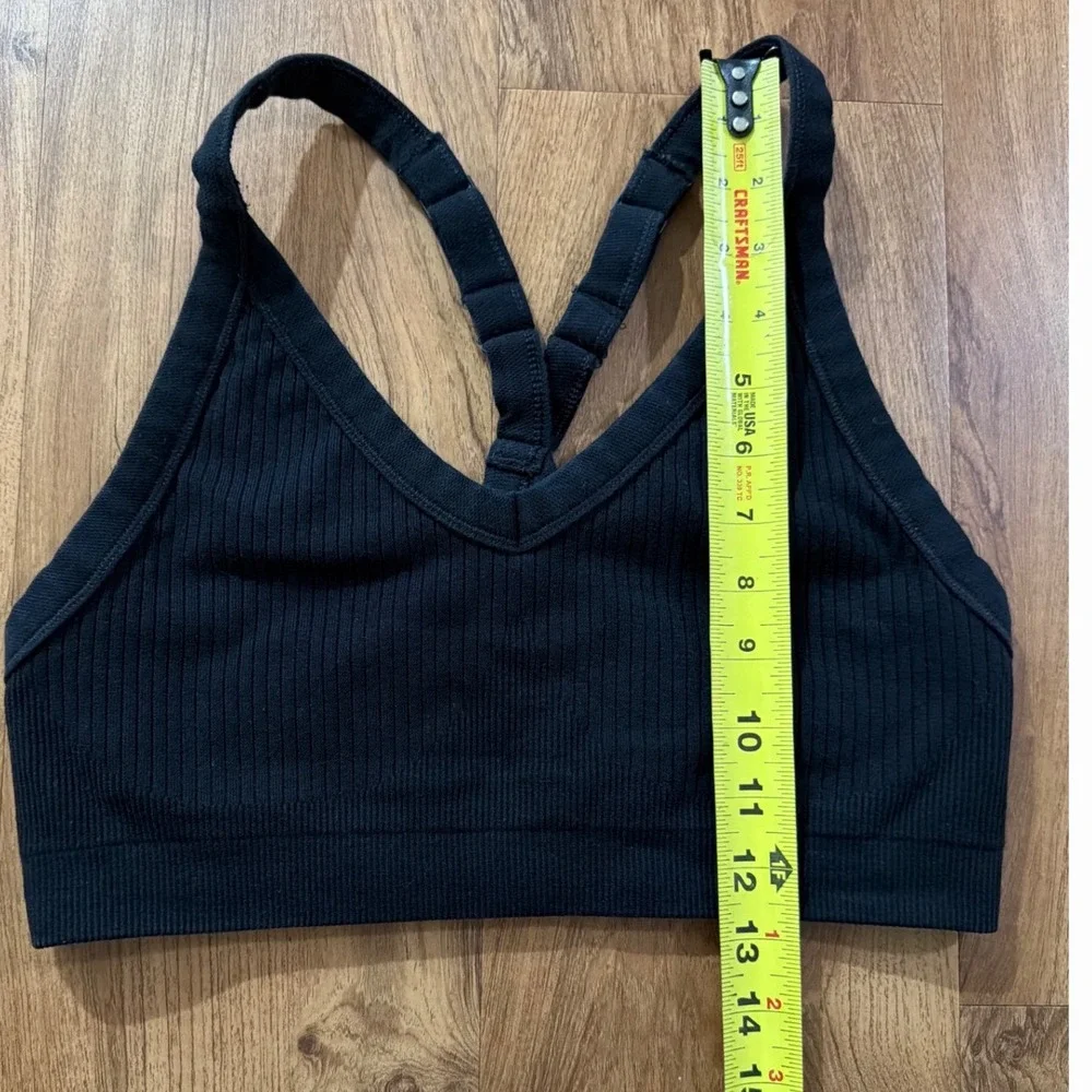Alo Yoga Wellness Bra Black Ribbed V-Neck Adjustable Racerback Women Large